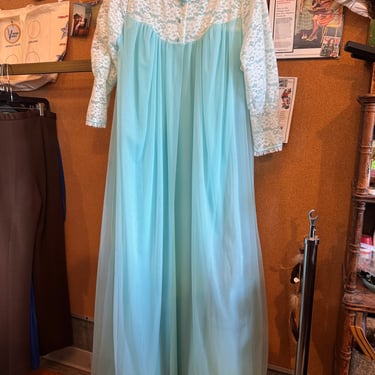 1960s Blue Peignoir Robe + Nightgown Set