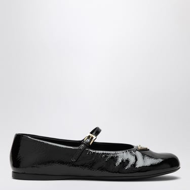 Prada Black Patent Leather Ballerina With Logo Triangle Women