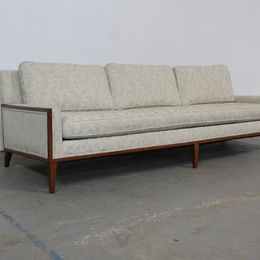 Mid-Century Elongated Low Profile Walnut Trimmed Sofa on Tapered legs 