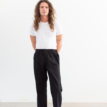 Vintage 34 Waist Black Cotton Twill Chinos | High Rise Unisex Straight Leg Utility Pant Trouser | P240 