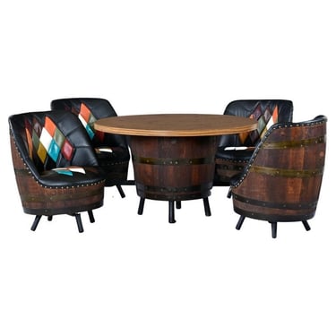 Restored Brothers Furniture Vintage Whiskey Barrel Bar Dining Table or Gaming Table Set 