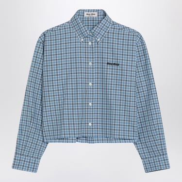 Miu Miu Cropped Shirt Light Blue Check Pattern Women