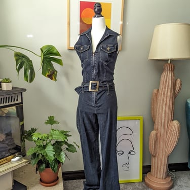 1970s Vintage Denim Bell-bottom Jumpsuit 