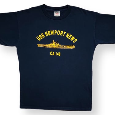 Vintage 80s/90s USS Newport News Des-Moines Class Naval Cruiser Graphic Single Stitch T-Shirt Size XL 