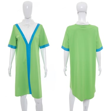1960's JCPenney Green and Blue Lounger Dress Size M-XL
