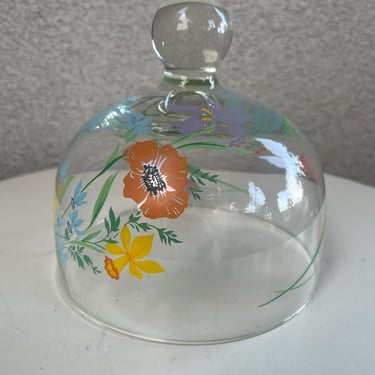 Vintage Cheese Or Cake Glass cover Wild Flowers By Dorothy C Thorpe size 7” x 7” 