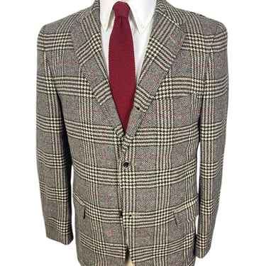 Vintage 1960s Glen Plaid TWEED Sack Sport Coat ~ size 36 to 38 Short ~ 3 Roll 2 ~ jacket / blazer ~ Preppy / Ivy Style / Trad ~ 