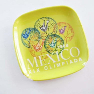 Vintage Mexico City Olympics Small Souvenir Ash Tray - Ornamin Yellow Square - CDMX Sports Memorabilia 1968 - Catchall 