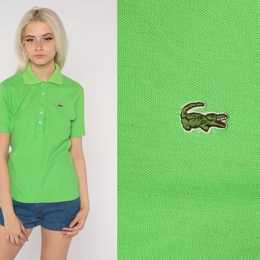 Lime Green Lacoste Polo 80s Brooks Brothers Collared Shirt Crocodile Short Sleeve Top Retro Plain Half Button Up Vintage 1980s Medium M 36 