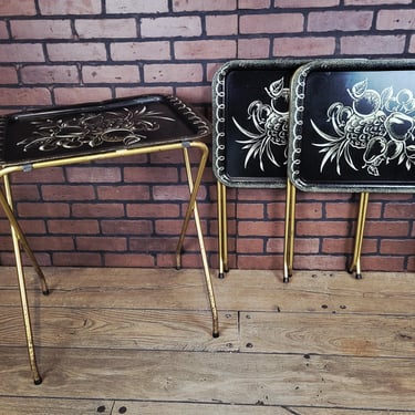 Set of 3 Black Fruit TV Trays 