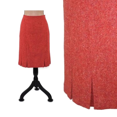 Rust Orange Tweed Midi Skirt Small | Silk + Wool Pencil Skirt Size 6 | Office Wear Fall Clothes Women, Vintage Clothing 90s Y2K from Talbots 