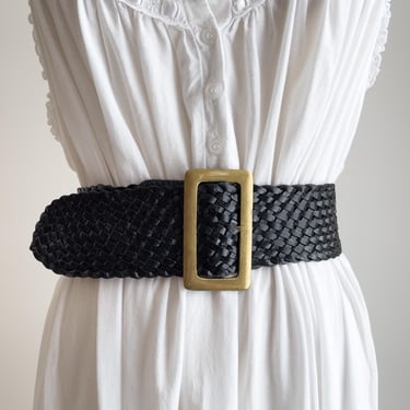 black braided leather belt 90s y2k vintage wide black belt 