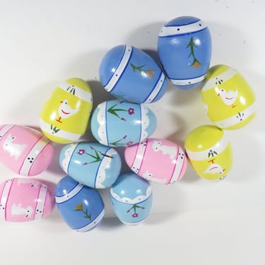 Vintage Painted Wood Easter Eggs - Set of 12 Lillian Vernon Painted Pastel Easter Eggs 