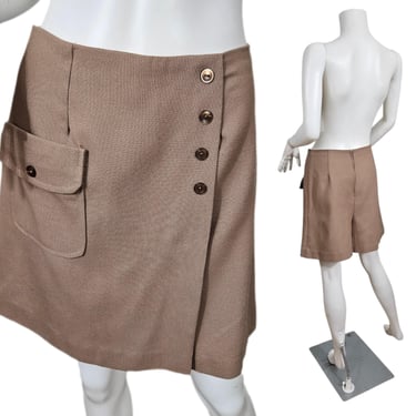 1960s Tan Mini Skirt Skorts I Sz Med I W: 28" 