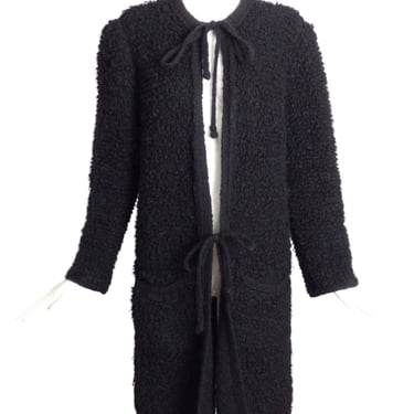 SONIA RYKIEL- 1970s Black Shaggy Wool Knit Coat, Size 10