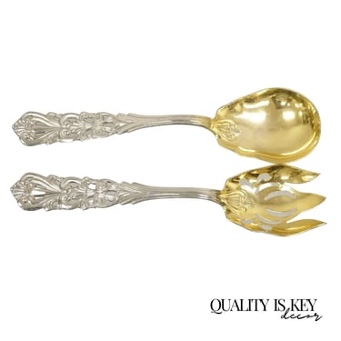 Vtg Italian Baroque Style EPNS Silver & Gold Plated Serving Spoon and Fork Set