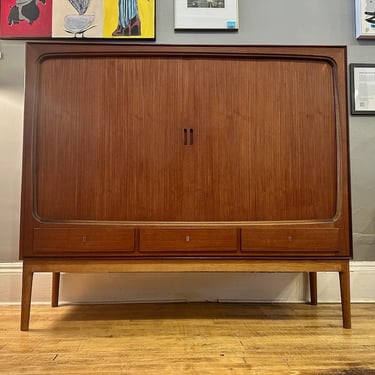 Danish Teak & Beech Highboard w/tambour door