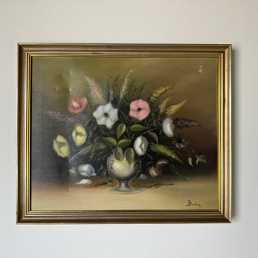 1980's Paul Dallas Still Life Of Flowers On A Vase Oil On Canvas Painting, Framed 