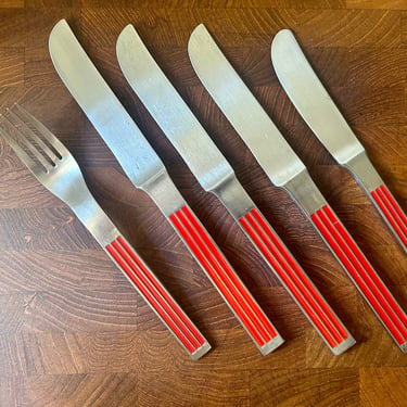 Vintage Dansk Thebe Japan Red Stainless , 5 piece set 