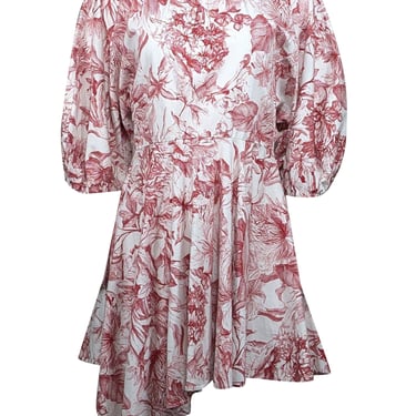 Petersyn - White w/ Red Floral Print Puff Sleeve Dress Sz M