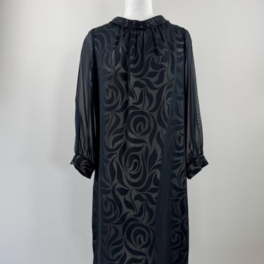 1970s Black Abstract Print Shift Dress 