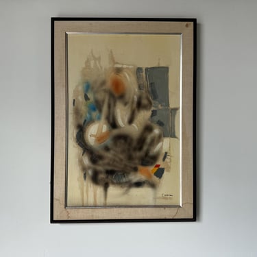 1970' Mid- Century  Expressionist Abstract Painting By T. Warren, Framed 