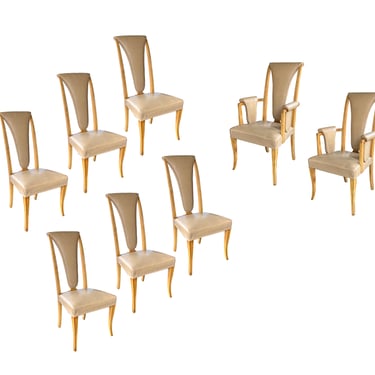 S. Hille & Company, London; Eight English Art Deco Birdseye Maple High Back Dining Chairs