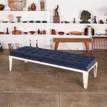 Patinated Metal Daybed with Velvet Cushion 