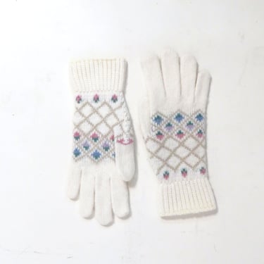 Vintage 80s Floral Knit Winter Gloves Size S/M 