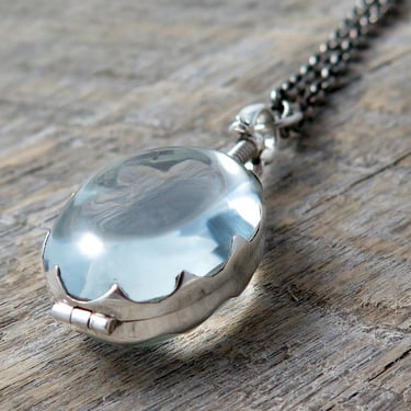 Glass Locket Necklace, Sterling Silver Locket Necklace, Keepsake Jewelry, Wedding Locket, Photo Locket, Personalized Locket 