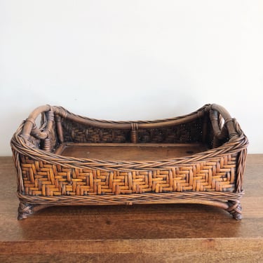 Vintage Cane and Wicker Sturdy Basket 