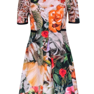 Ted Baker - Black, Peach, & Multi Color Floral Short Sleeve Dress Sz 4