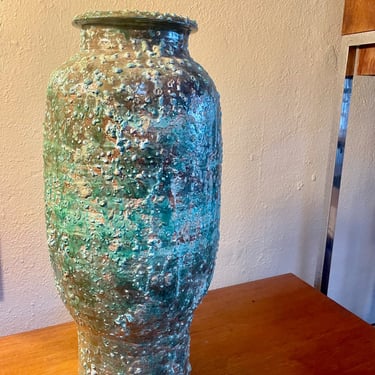 Large Brutalist Pottery Vase Mid Century Modern 