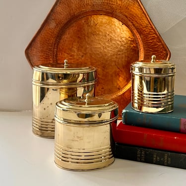 Brass Canisters, Jars, Set 3, Graduated Sizes, Vintage Decor, Sustainable Living, Vintage 70s 80s 