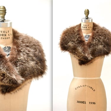Vintage Brown Fur Collar Wrap Stole Raccoon// Vintage Fur Collar Brown Grey Winter Wedding Fur Jacket 