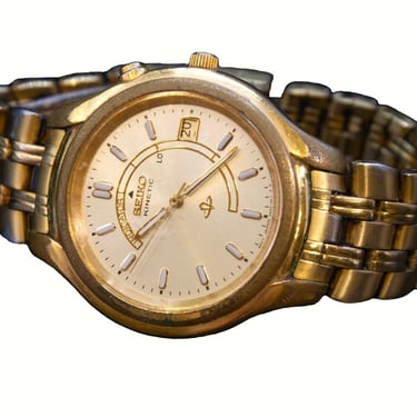 Seiko Kinetic Wristwatch Gold Stainless Steel 