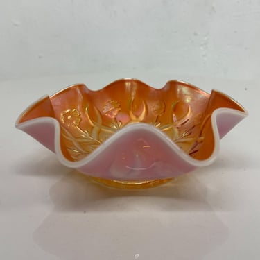 1970s Fenton Marigold Glass Art Dish Ruffled Candy Compote Server WV 