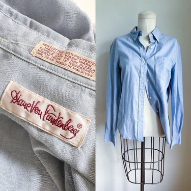 Vintage 1980s Diane Van Furstenberg Chambray Button Down Shirt / S 