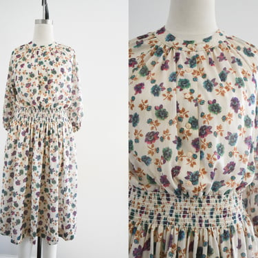 1970s Kay Windsor Sheer Floral Midi Dress 