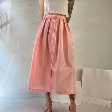 80s 'Santa Cruz' Baby Pink Button Up A Line Skirt / Small 
