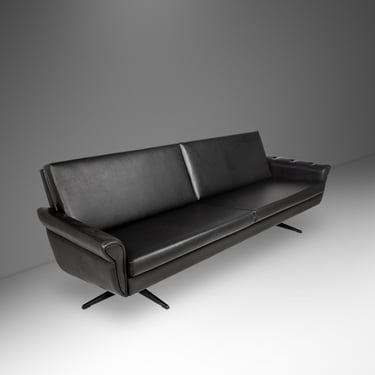 Danish Mid-Century Modern Low Profile Four-Seat Sofa in Vinyl Attributed to H.W. Klein for Bramin, Denmark, c. 1960s 