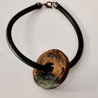 Thick Cord Necklace With Large Stone Pendant