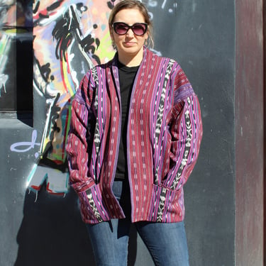 Vintage 1980s Los Artesanos de San Juan Guatemalan Jacket, Multicolor Woven Cotton, Large Women 