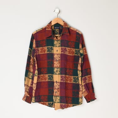 Vintage 90s Autumn Leaves Flannel Shirt - nineties, fall, button-up - Women's L 