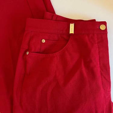 St. John Sport Essential Red High Waisted Gold Embelloished Pants 14 