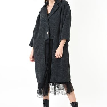 Oversized Drop Shoulder Wool and Lace Panels Coat