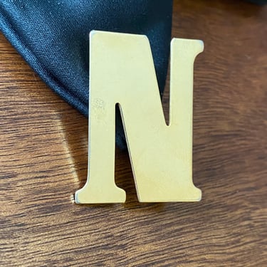 Vintage Brooch Letter N Initial Gold Pin 