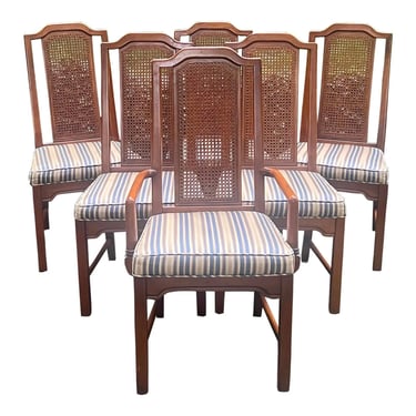 Late 20th Century Chinoiserie Cane Back Dining Chairs - Set of 6 