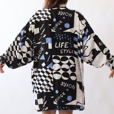 Vintage Graphic Balloon Sleeved Blouse