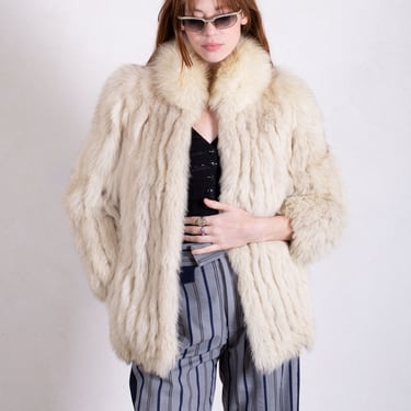 Vintage 1970s White Fox Fur Coat with Fluffy Collar sz XS S 70s 80s Arctic Fox Fluffy Penny Lane Shearling Plush 